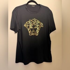 Versace Black Tee with Gold Medusa Design